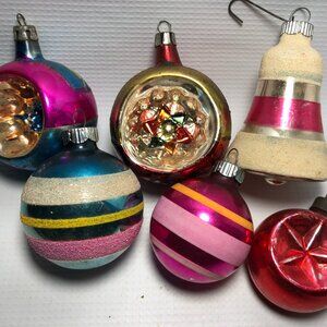 Mixed Lot of Vintage Glass Christmas Ornaments - Lot of 6